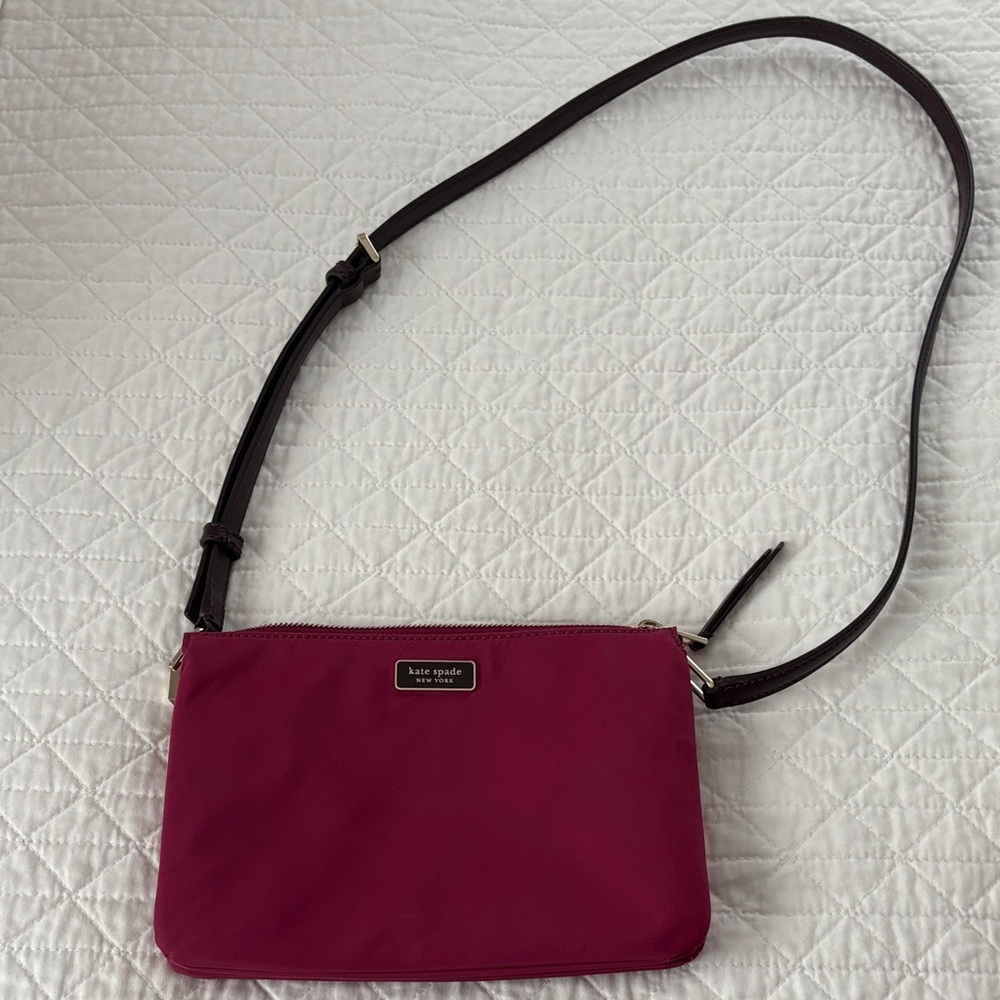 Kate Spade Magenta Crossbody Bag with Dark Brown Strap